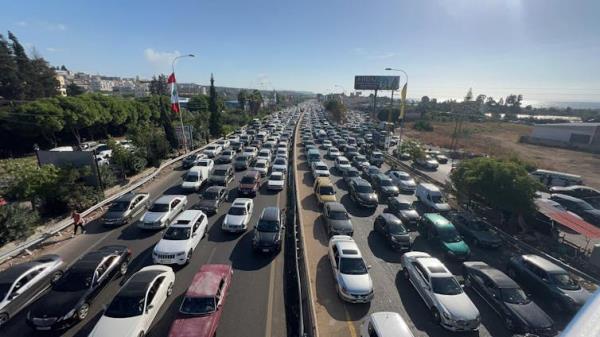 Cars on a packed highway in Lebanon.